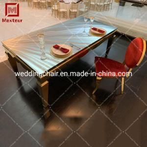 Romantic Wedding Event Mirrored Glass Top Stainless Steel Dining Table