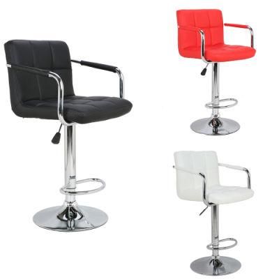 Kitchen Adjustable Leather Bar Chair Stools with Back Rest Arms