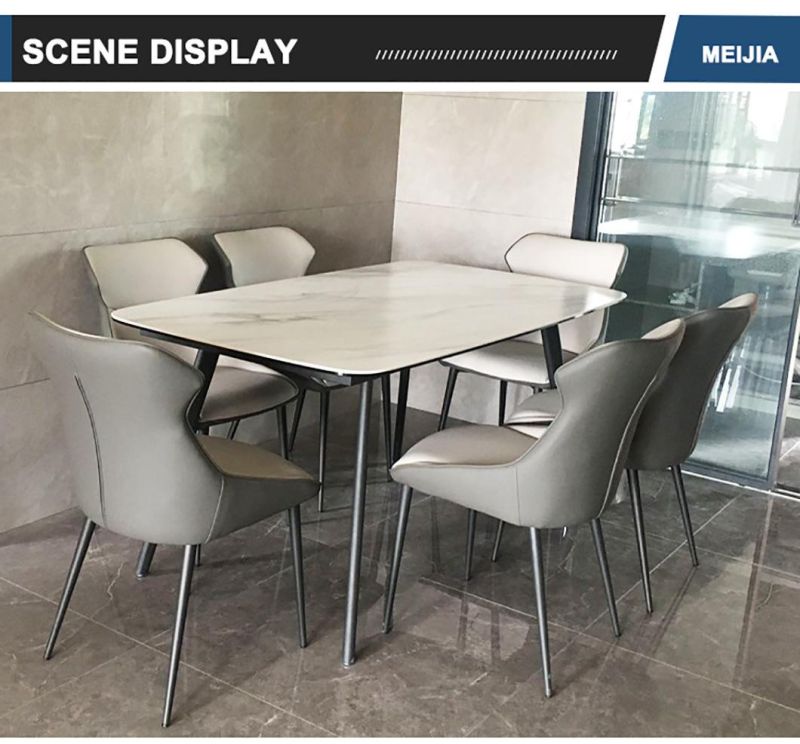 Home Furniture Dining Room Table Designs Hotel Glass Dining Table and 6 Chairs Stainless Steel Dining Table Set