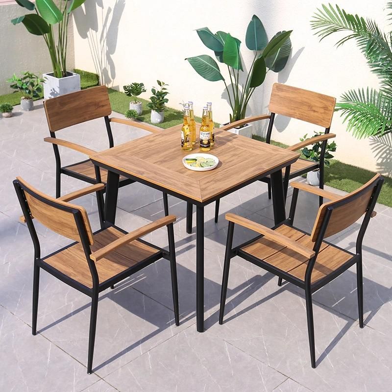 Balcony Hotel Modern Restaurant Patio 6 Seater Table with Aluminum Chairs Garden Dining Sets Outdoor Furniture Set