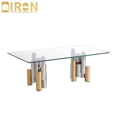 Hot Sale Modern Stainless Steel Home Furniture Glass Dining Table