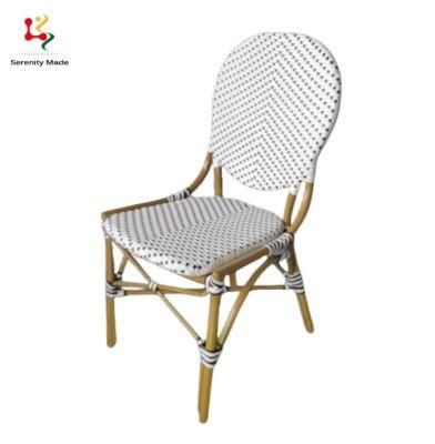 French Style Bistro Wicker Furniture for Balcony Restaurant Outdoor Aluminum Frame Garden Rattan Chair