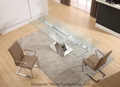 Classic Hot Selling Clear Glass Steel Dining Table Furniture