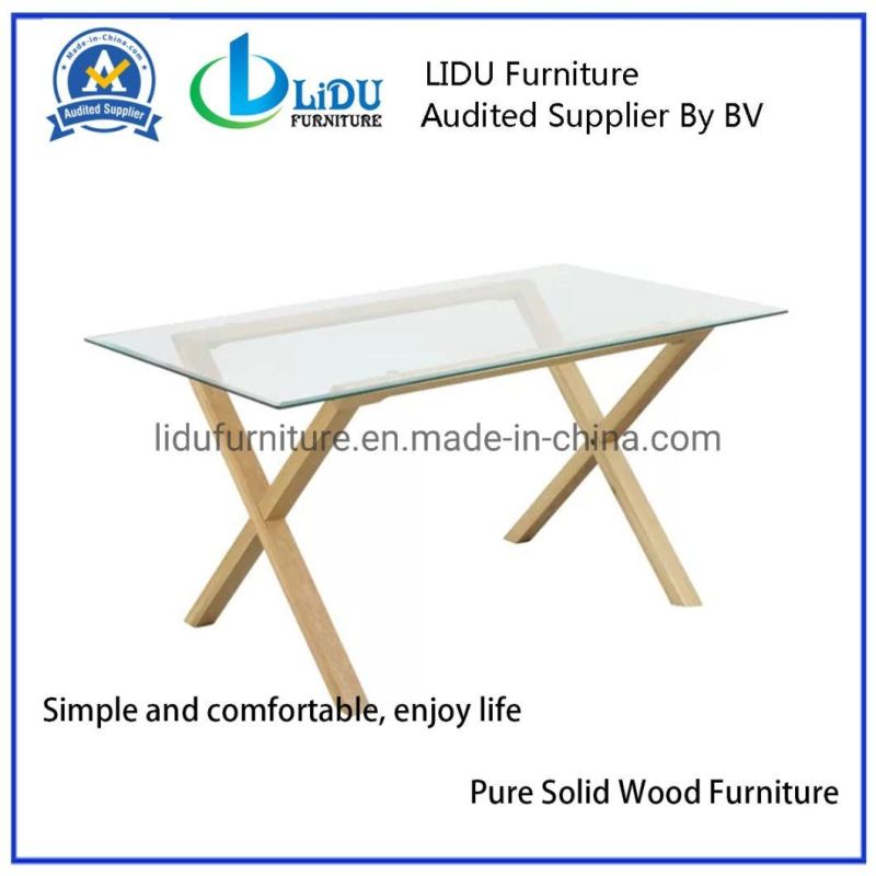 Modern Furniture Home Dinning Table Set European Modern Glass Table Wooden Legs Dining Table with High Quality