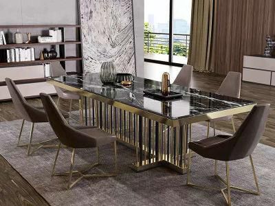 High Quality Luxury Large 10 Seater Italian Metal Stainless Steel Leg Ceramic Tile or Marble Top Dining Table