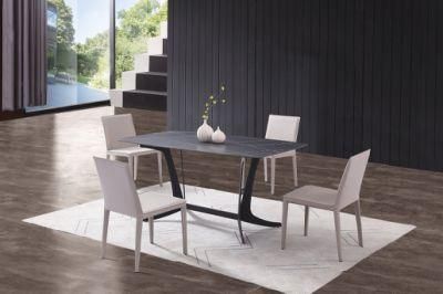 Rock Plate Top Steel Leg Rectangle Dining Table Sets Furniture