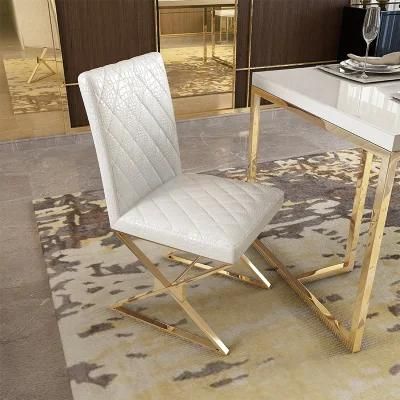 High Back Furniture Dining Chair Beige White Brown Pink Grey Gold Black Stainless Steel Metal PU Leather Dining Chair