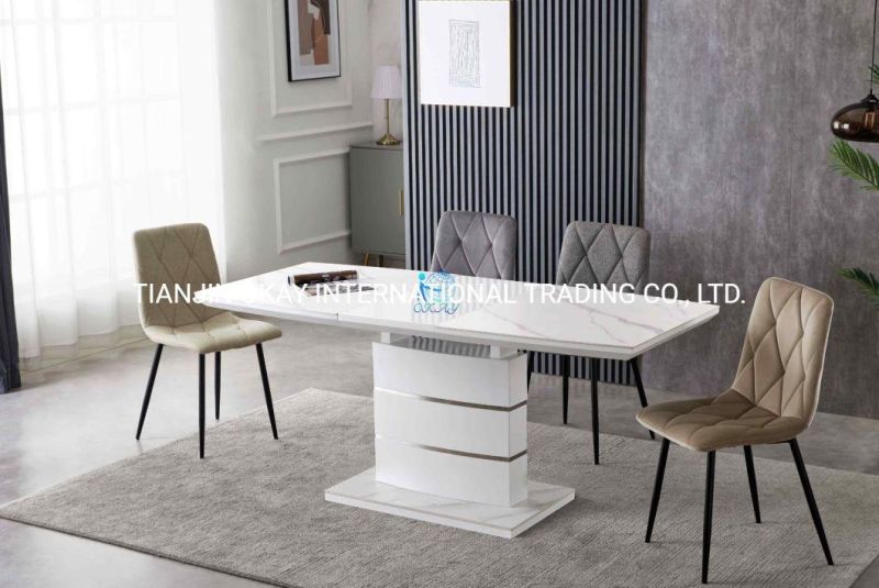 White High Light + White Glass Extendable Dining Table in Dining Room