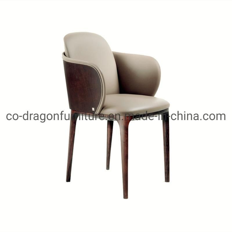 Luxury Modern Furniture Wooden Frame Leather Dining Chair with Arm