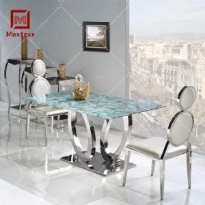 Luxury Modern Stainless Steel Glass Wedding Table and Chairs Set for Dining Room