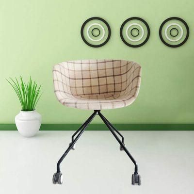 Factory Direct Modern Design Iron Tube Legs Dining Chair Velvet Fabric Chair with Wheels