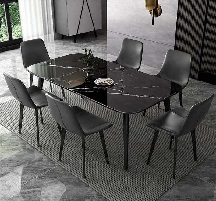 Hot Sale Contemporary Marble Dining Table with Black Iron Legs