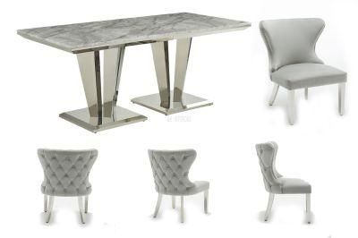Stainless Steel Leg Marble Dining Table Chairs Dining Room Sets Modern Luxury Marble Stone Top Metal Dining Tables Sets