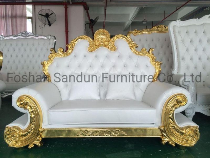 5 Years Guarantee Time Golden Frame Solid Wood Wedding Throne Sofa