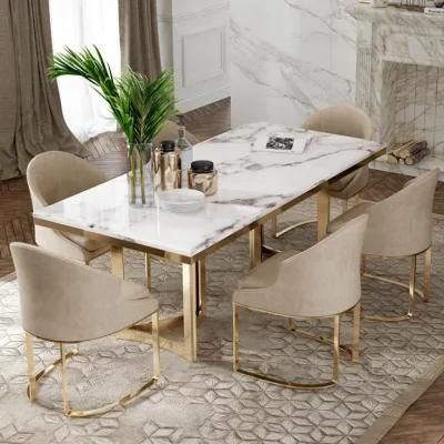 High Quality Luxury Large Gold Stone Dining Table Furniture Sets Marble Dining Room Furniture Modern