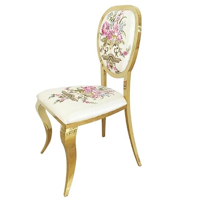 Classic Design Royal Gold Indian Banquet Flower Fabric Dining Chair