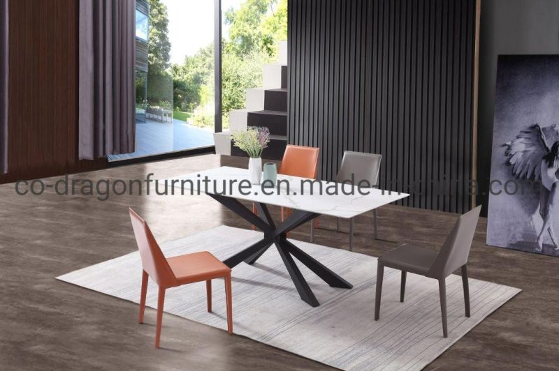 Hot Sale Steel Dining Table Rectangle with Rock Plate Top