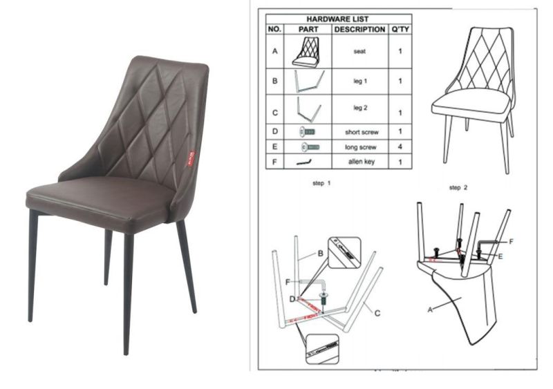 Popular Dining Room Furniture Modern Fabric PU Leather Chairs Dining Chairs with Metal Legs