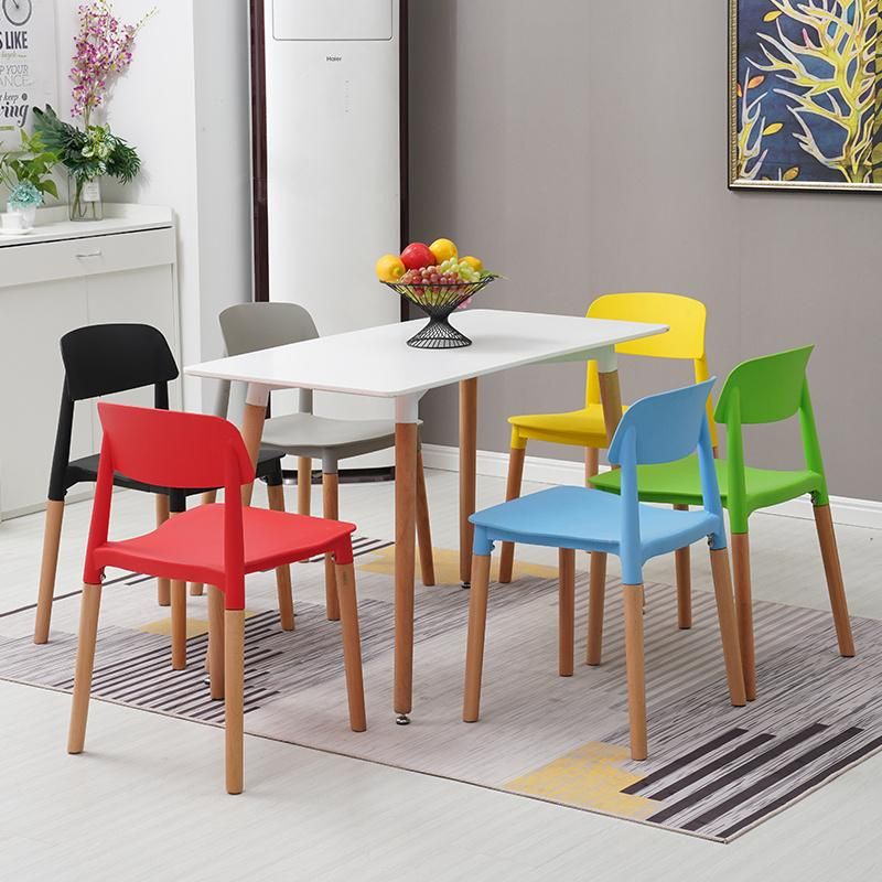 Good Price Simple Design Backrest Colorful Restaurant Living Room Coffee Shop Plastic Wood Legs Dining Chair