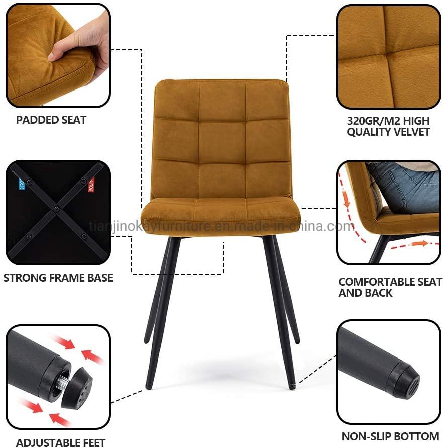 Kitchen/Living Room Velvet Strong Black Metal Legs Upholstered Dining Chair for Restaurant