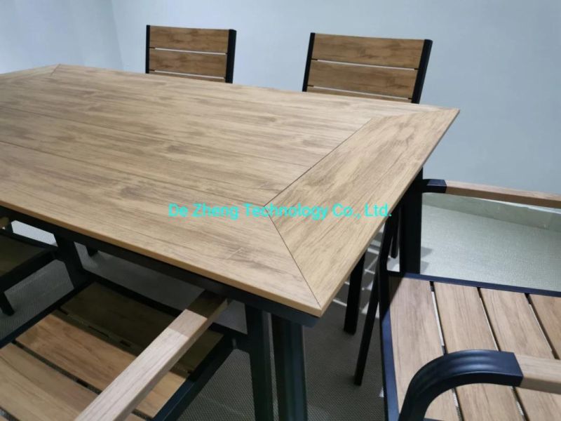 Aluminium Hotel Outdoor Dining Restaurant Rectangle Teak Wood Table for 6 People