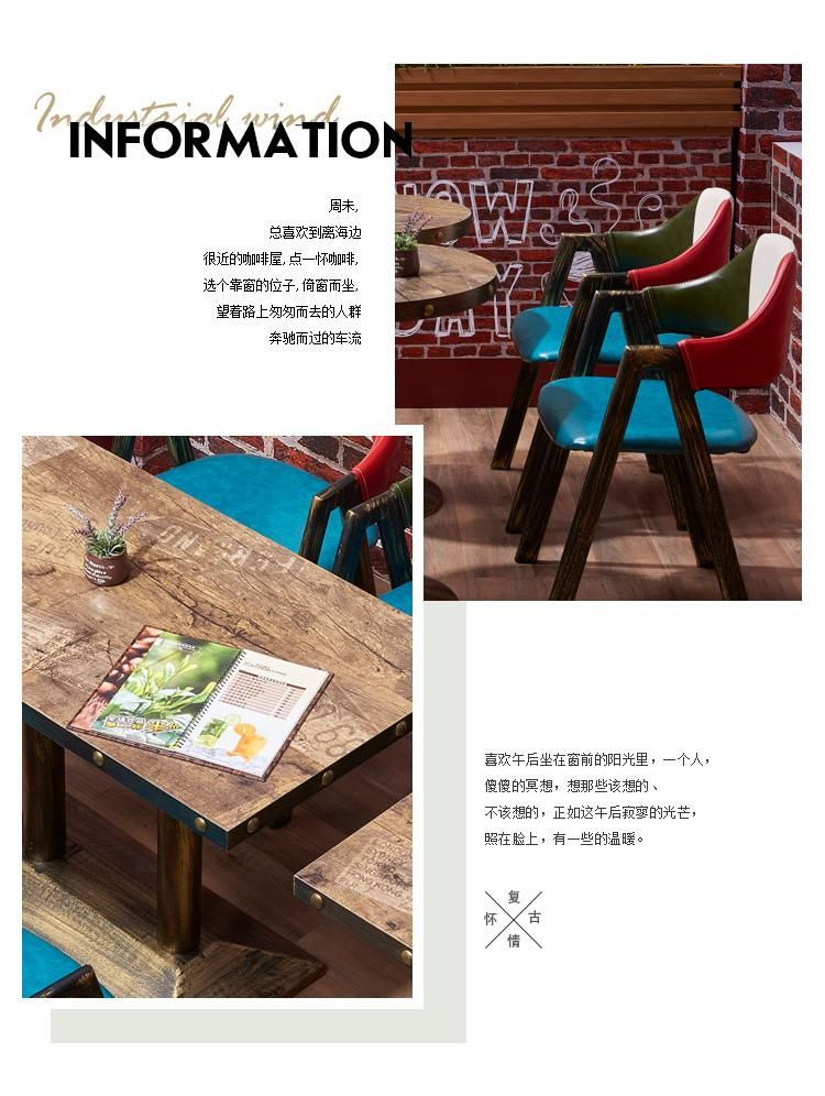 Rectangle and Square Style Retro Treatment Western Restaurant Furniture Wood Dining Table for Sale Copper Coated Table for Coffee Shop