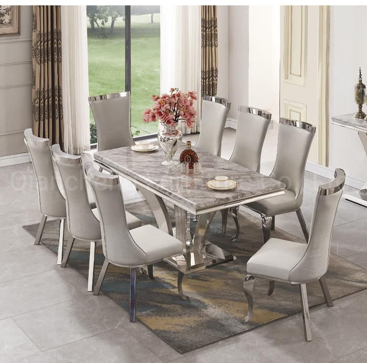 High Glass Silver Ss Stainless Steel Dining Room Table Set