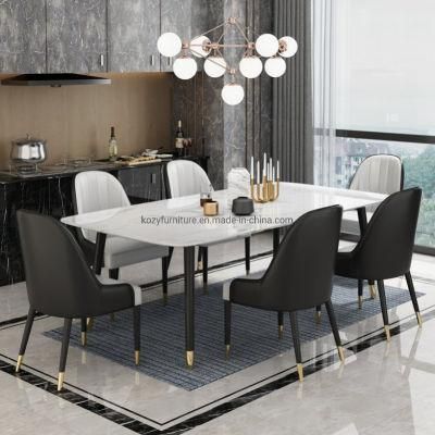 Luxury Curved Marble Top Metal Legs Restaurant Dining Table