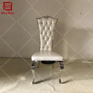 High Back Leather with Crystal Silver Stainless Steel Dining Chair