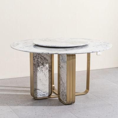 White Marble Dining Room Round Hotel Furniture Dinner Table