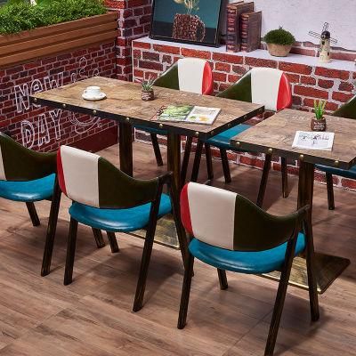 Rectangle and Square Style Retro Treatment Western Restaurant Furniture Wood Dining Table for Sale Copper Coated Table for Coffee Shop