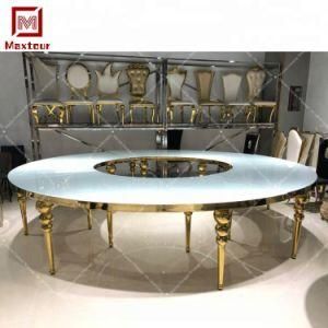 Circle Glass Top Gold Stainless Steel Dining Table