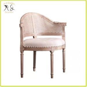 French Vintage Design Armchair Natural Cane Rattan Solid Wood Chair