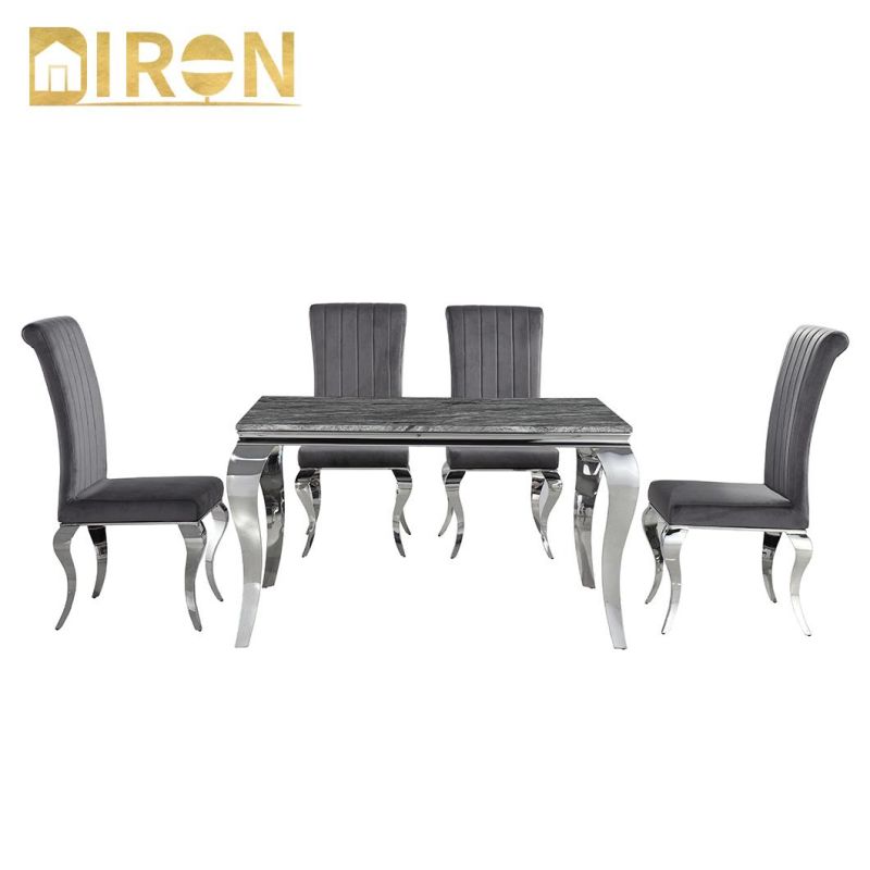 China Factory Modern Simple Design Stainless Steel Rectangle Marble Dining Table