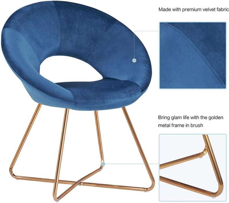 Lounge Office Furniture Velvet Arm Dining Chair Fabric Metal Leg