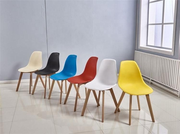 China Factory Dining Room Furniture MID Century Daw Colorful Modern Cheap Plastic Dining Chairs with Wooden Legs