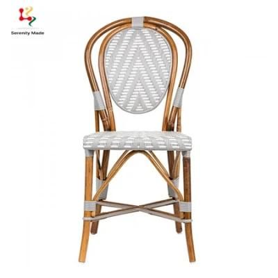 Aluminium Frame Wood-Look Outdoor Woven PE Rattan Restaurant Chair