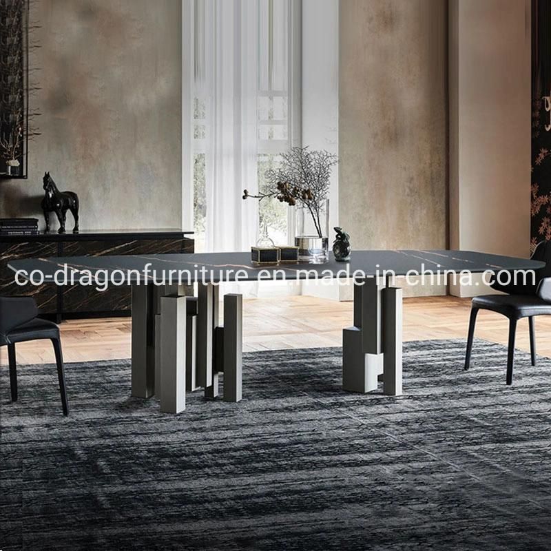 Luxury Dining Furniture Big Steel Dining Table with Marble Top