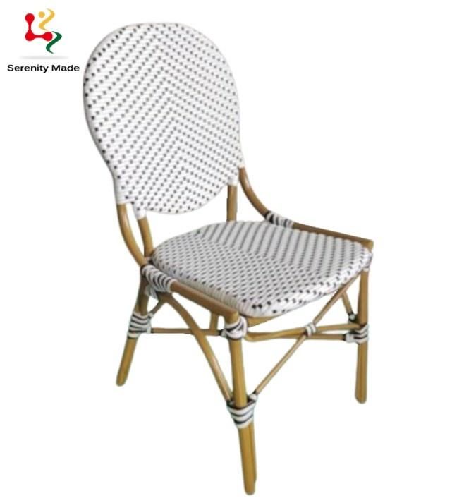 French Style Bistro Wicker Furniture for Balcony Restaurant Outdoor Aluminum Frame Garden Rattan Chair