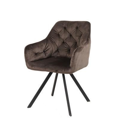 Modern Black Painting Legs Velvet Armrest Dining Room Chair