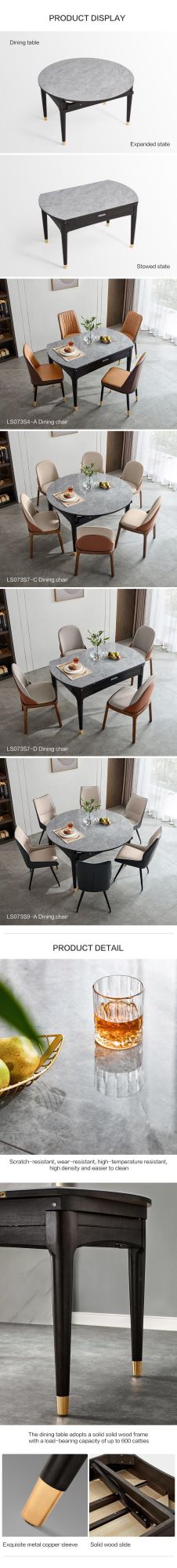 Linsy Folding Rectangle Round Dining Table with 6 Chaor Dining Room Furniture Ls058r6