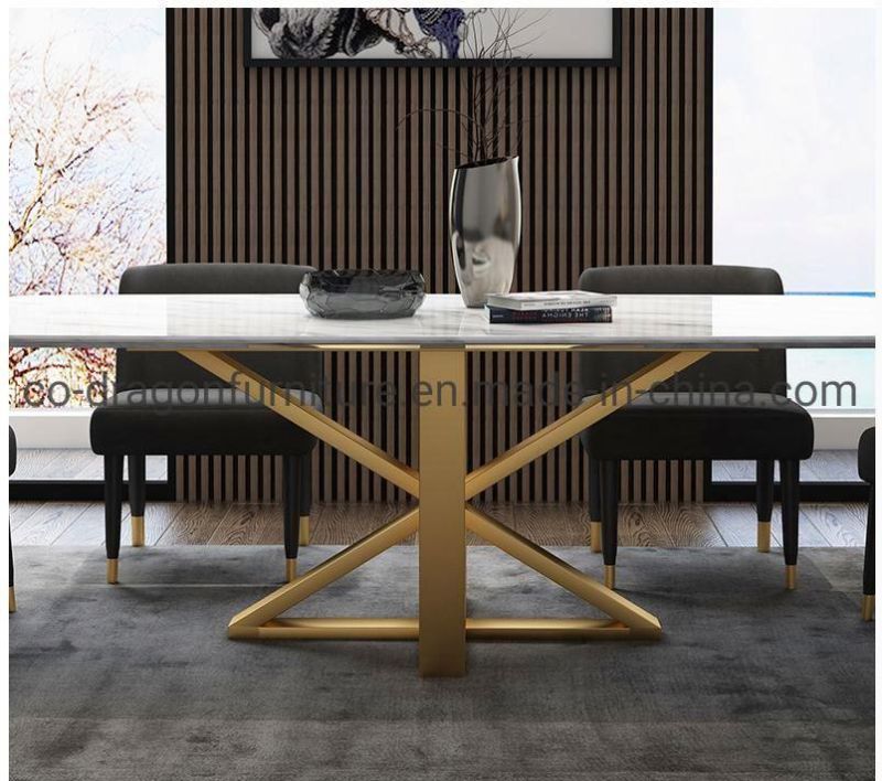 Modern Dining Room Furniture Steel Dining Table with Marble Top