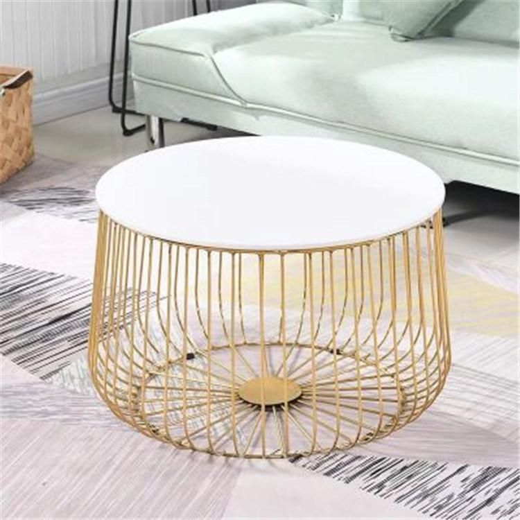 Modern Round Gold Metal Frame Storage Wood Removable Table Top Side Table for Living Room