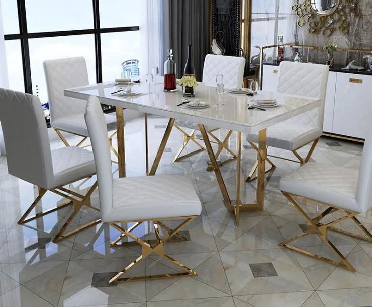 Living Room Luxury Wholesale Modern Home Furniture Metal Legs Optional Color PU Leather Dining Chairs