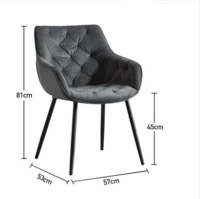 Modern Hotel Luxury Dining Room Chair Set for Furniture Metal Stainless Steel Gray Velvet Tufted Fabric Restaurant Dining Chair