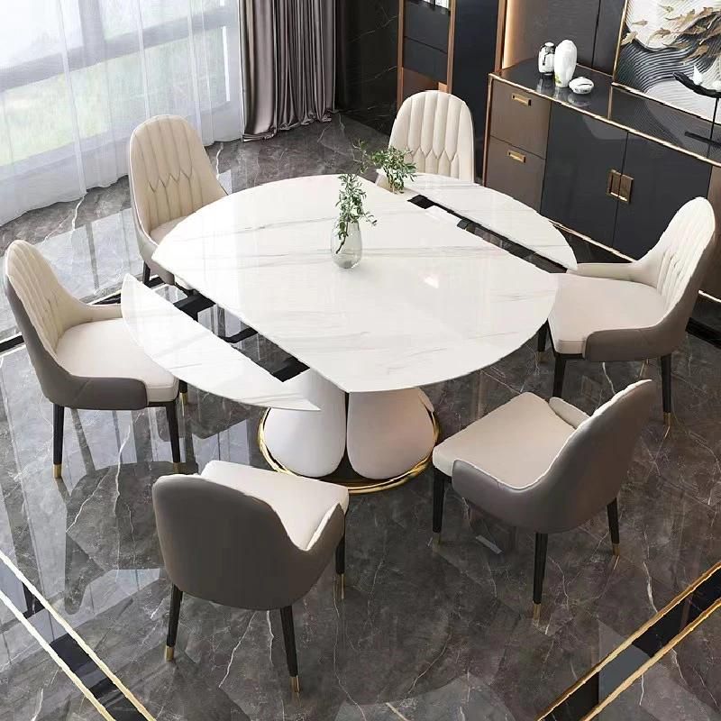 Multi-Functional Durable Dining Round Dining Table Set 6 Chairs Marble Top Extendable Dining Tables