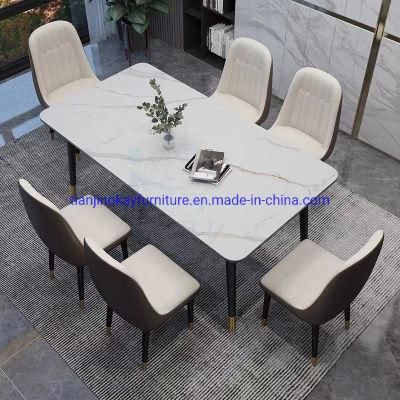 Luxury Dining Room Furniture Italian Modern Round Artificial White Marble Top Dining Table Set 4/6 Chairs