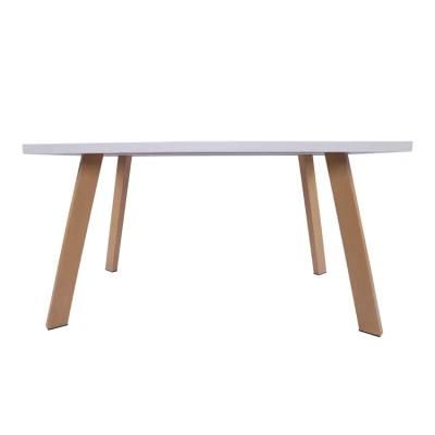 Factory Direct Home Furniture Hot Sell Modern Design White Rectangle MDF Dining Table with Beech Wood Legs