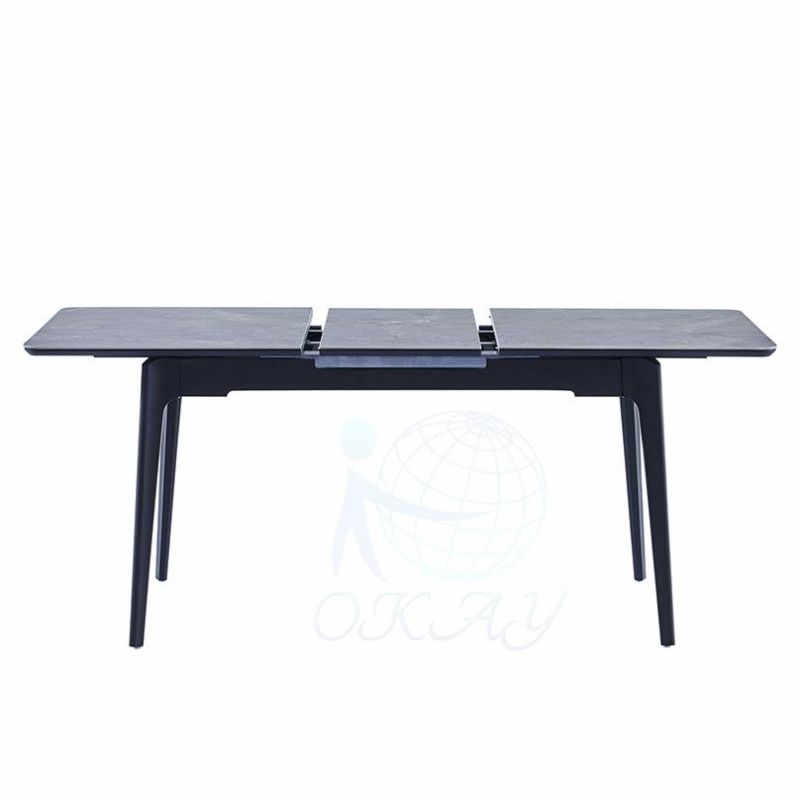 Modern Minimalist Rectangular Extendable Sintered Stone Dining Table Set with Light Grey Marble Table Top Solid Ash Wood Frame