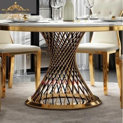 Gold Stainless Steel Wedding Chair, Round Back Dining Table